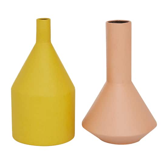 Set of 2 Multi Colored Metal Rustic Vase, 11.25", 11.5"